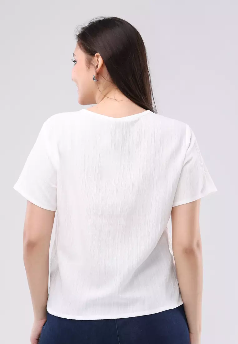 Crumpled Cotton Linen Short Sleeves Blouse