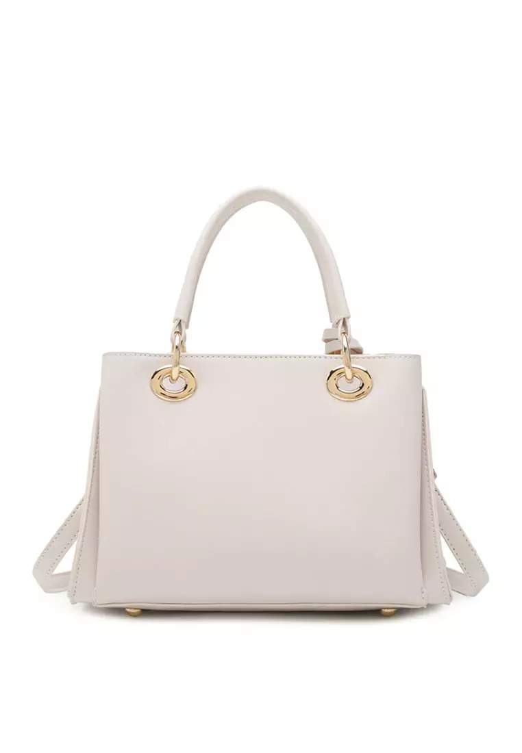 Women's Zig Zag Quilted Top Handle Bag / Crossbody Bag / Shoulder Bag - White