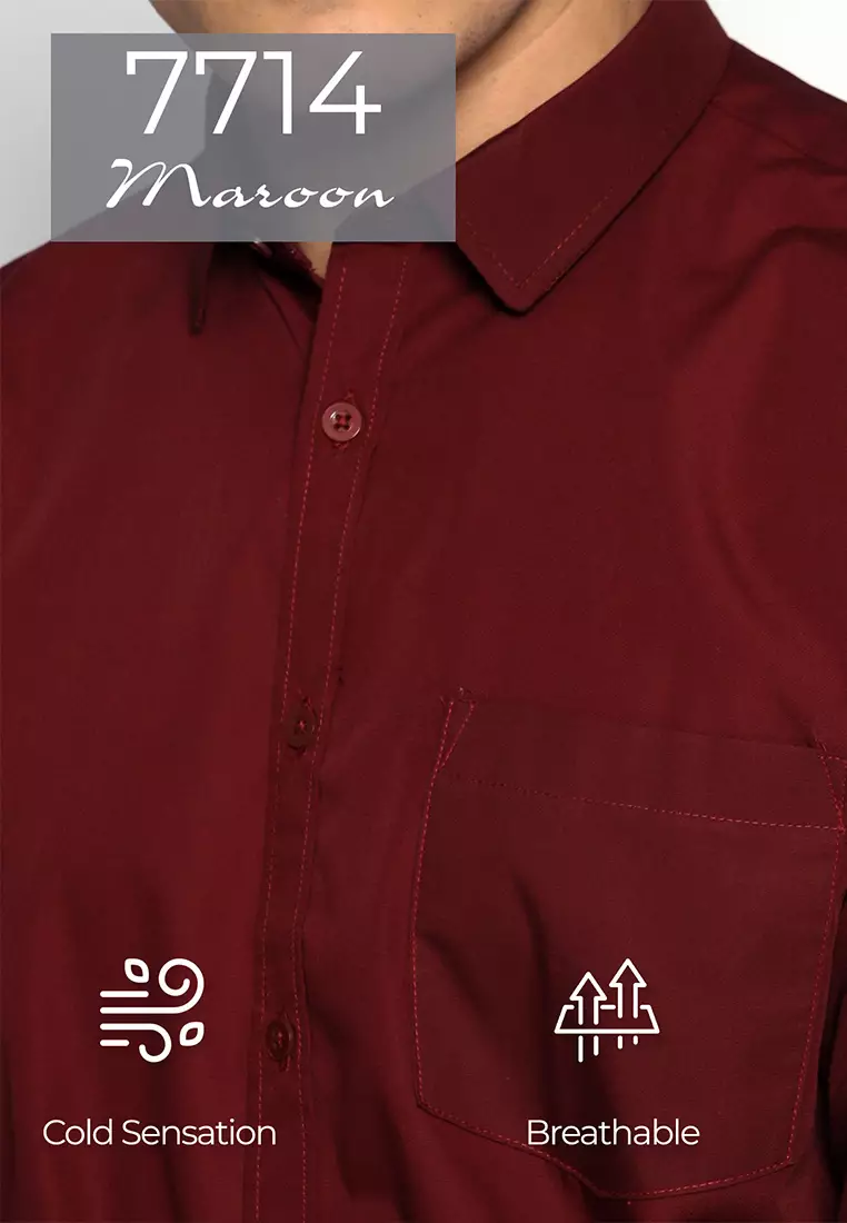 Simple Perfect Kemeja Pria Lengan Panjang Polos | Premium Solid Basic Shirt Gallant 7714 Maroon