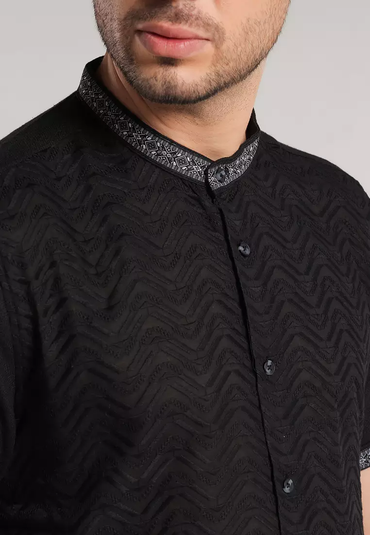 MOC Kemeja Koko Lengan Pendek Pria Arjun - Black