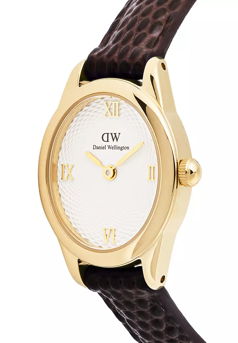 Ophelia Mini Dark Brown Lizard White Guilloché Gold - Women Watch Stainless Steel Leather Strap watch DW Official Authentic Original jam tanggan perempuan DW jam tangan