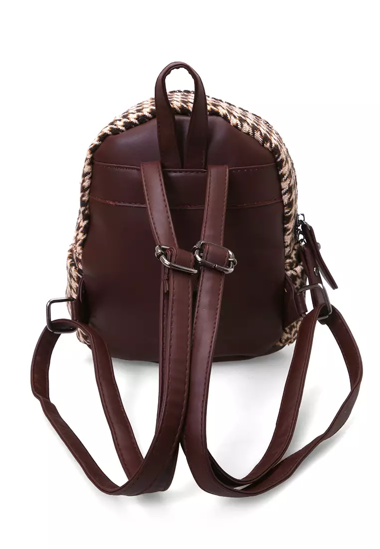 Afra Tas Ransel Mini Wanita Backpack Desain Unik Material Kain ORIGINAL - Brown Coffee