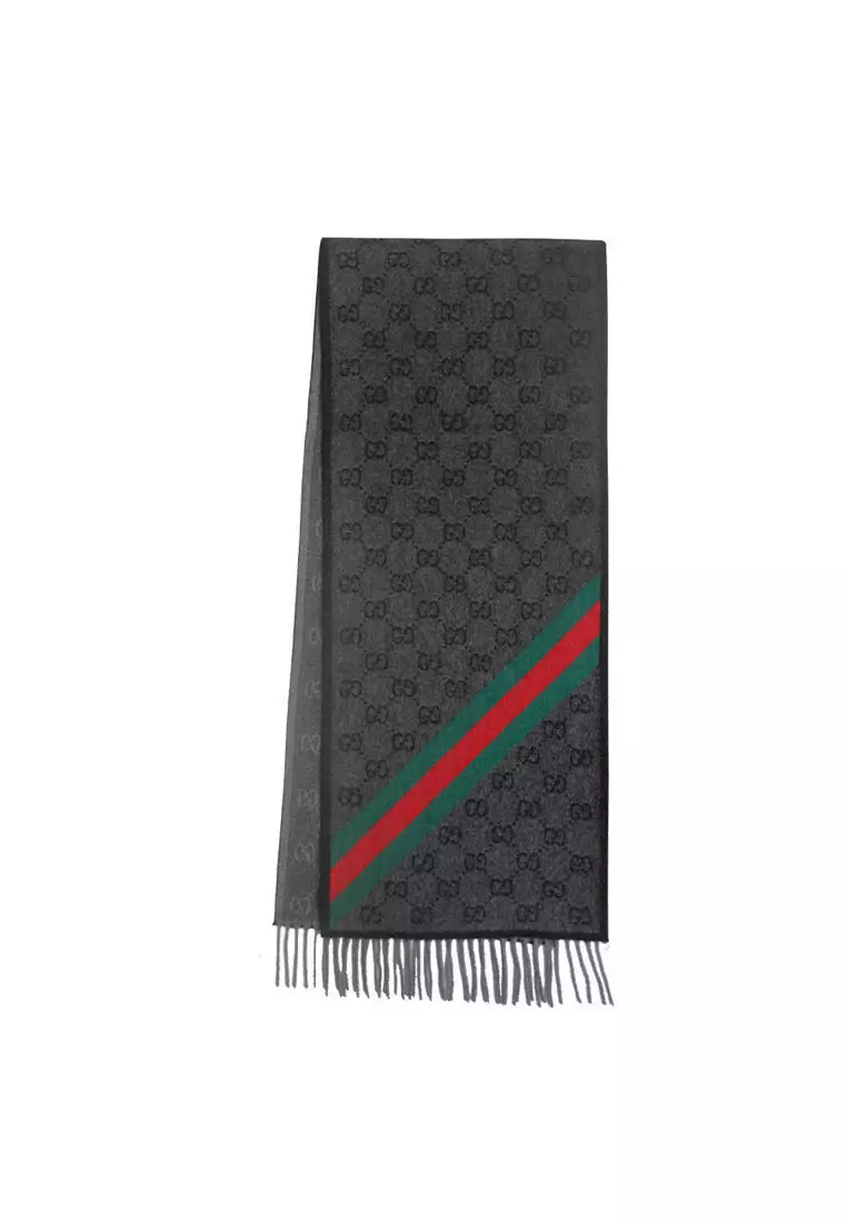 GG Logo Wool Scarf in Dark Grey 570603 3G200