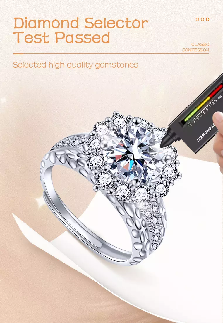 Cincin Wanita Berlian Perhiasan Tunangan Ukuran Bebas 2 Karat Cincin Cewek