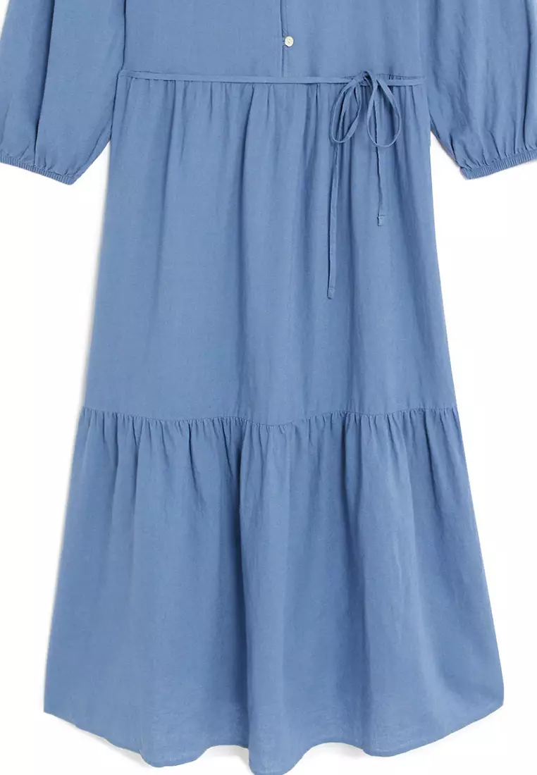 Linen Blend Vneck Midi Dress