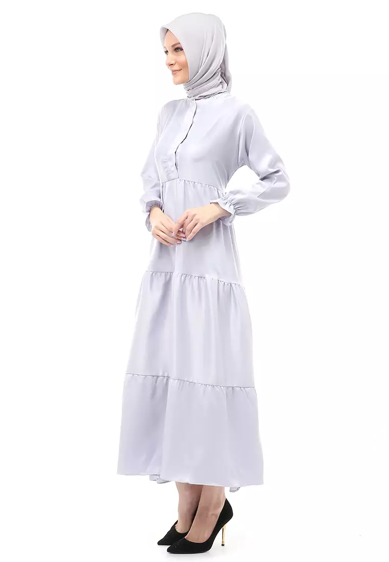 Alvia Gamis Rempel Panjang Wanita Motif Polos Long Sleeve Regular Fit - Abu