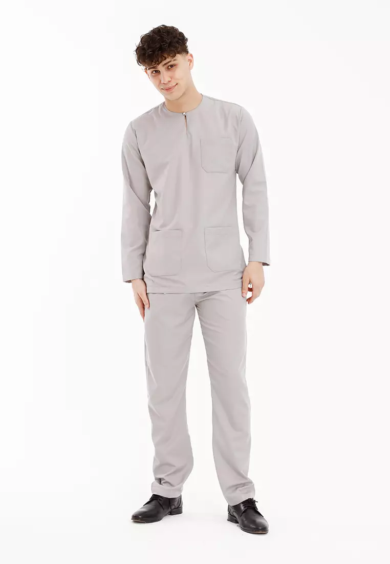 Forest x Hatta Dolmat Regular Fit Teluk Belanga Baju Melayu Set Ayah Anak Sedondon Baju Raya 2025  - BM23898-05LtGrey