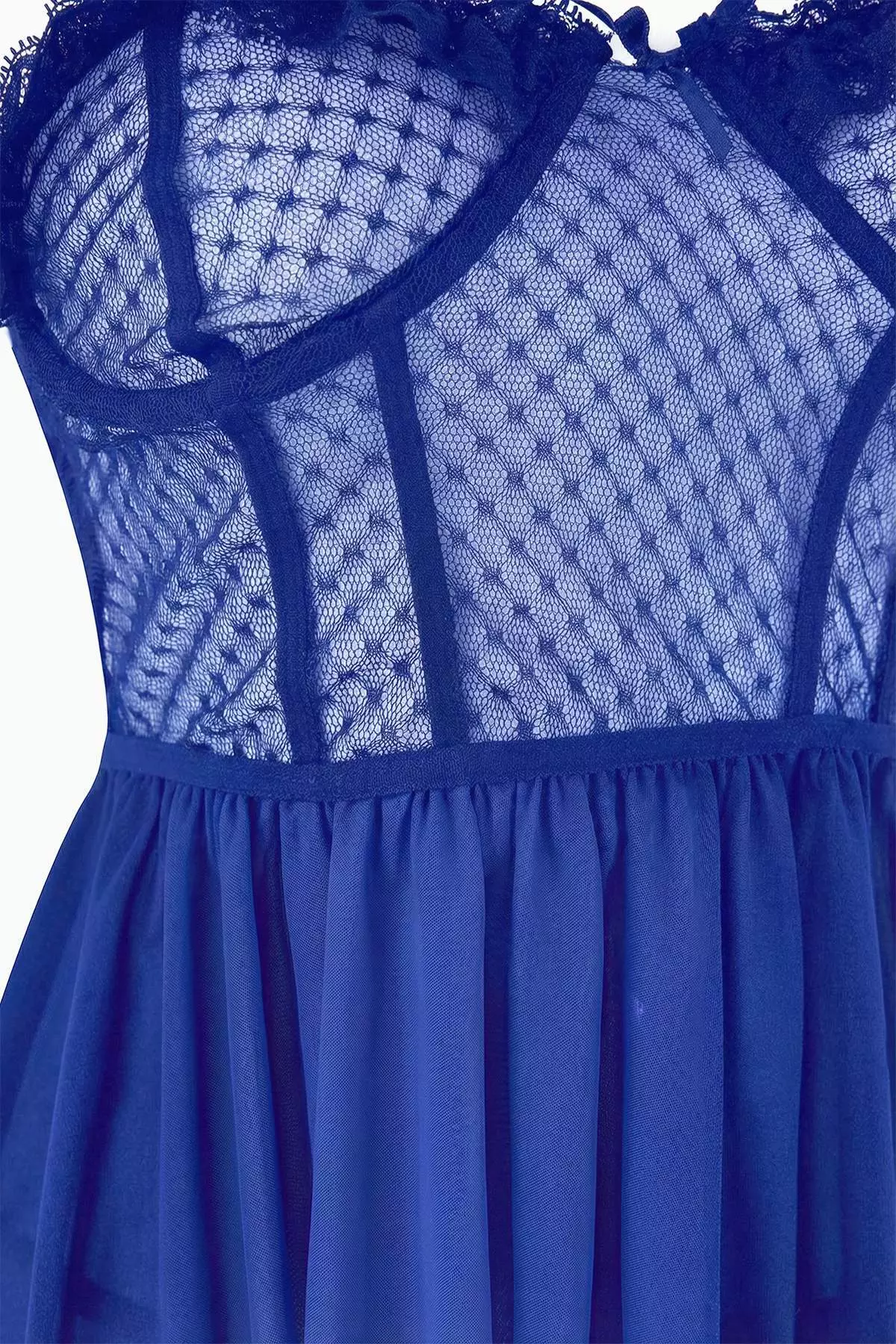Cobalt Chest Detailed Polka Dot Babydoll/Fantasy Nightgown Thmss26Ll8