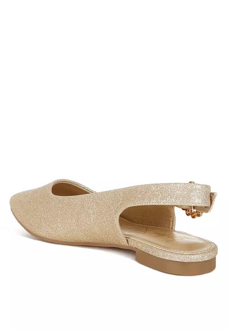 Glitter Slingback Flat Sandals in Gold