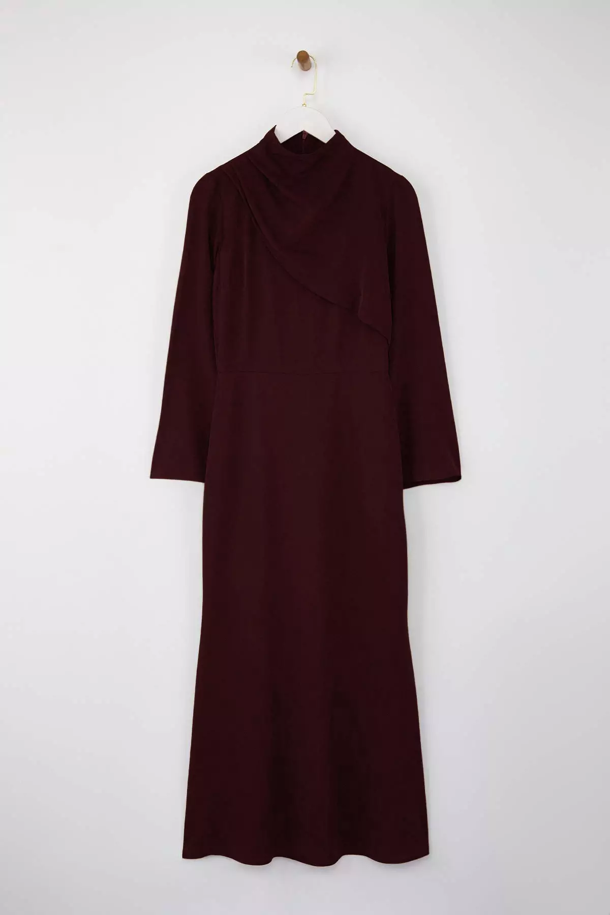 Burgundy Drape Detailed Woven Evening Dress Tctaw26Db00000