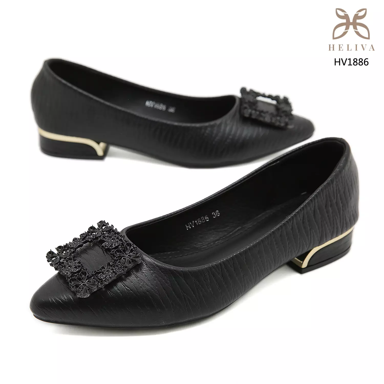 Heliva Sarah Women Shoes Heel chunky Wood Grain Pattern Frame Flower Sol 2.5cm HV1886