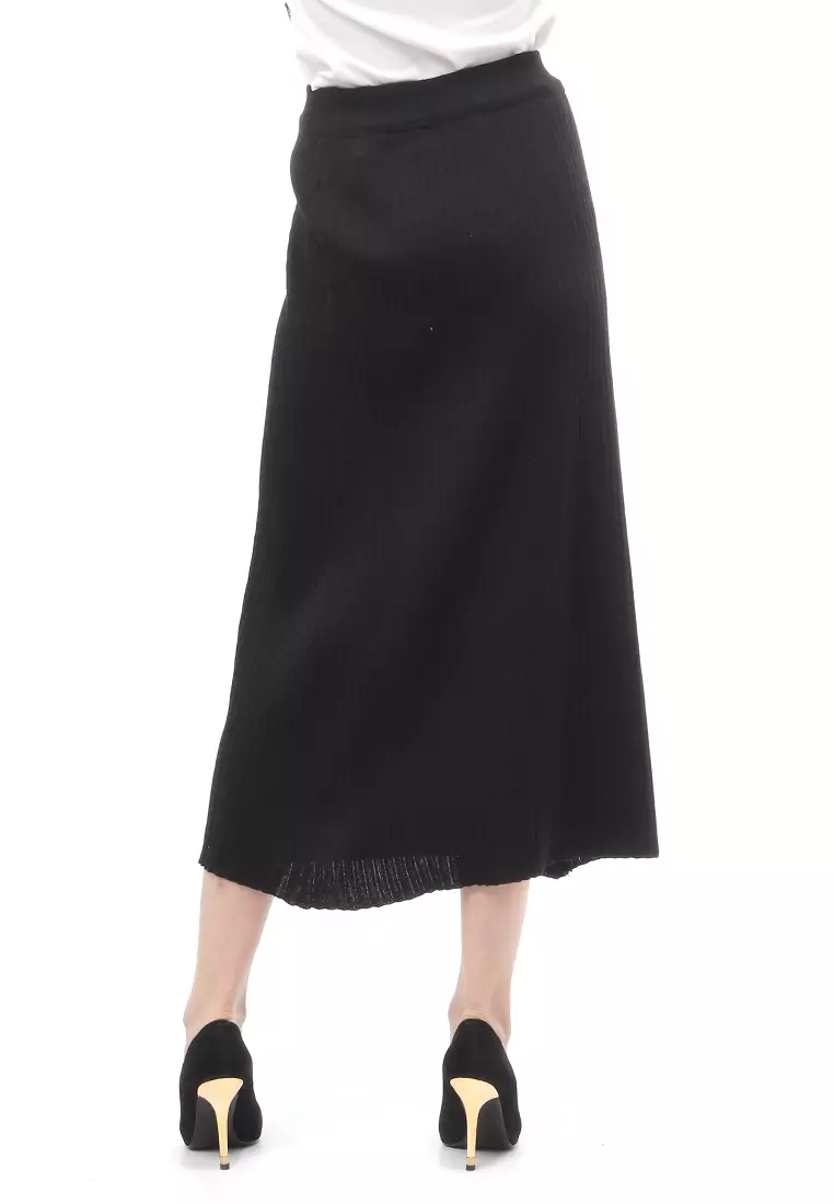 Skirt Plisket Bawahan Wanita Design Casual Rubbery Waist Premium Quality - Black