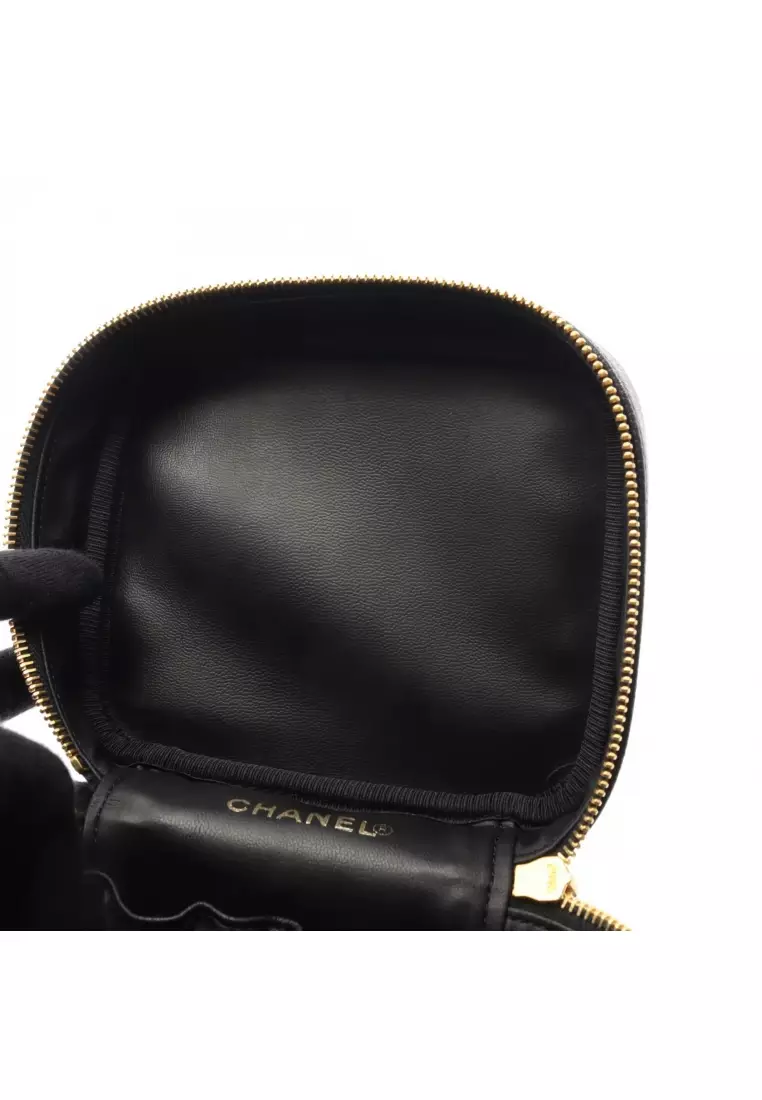 Pre-Loved Chanel coco mark Handbag vanity bag Caviar skin black gold hardware