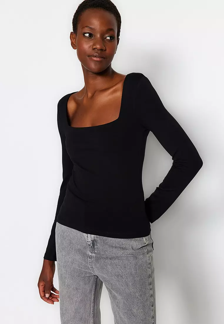 Square Neck Fitted Knit Top