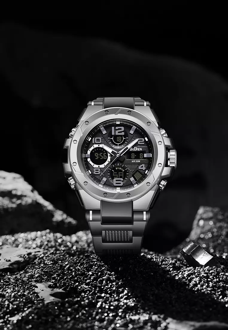 Jam Tangan Pria Anit Air Digital Analog Olahraga Bercahaya Multifungsi Tali Silikon Jam Tangan Cowok Original perak