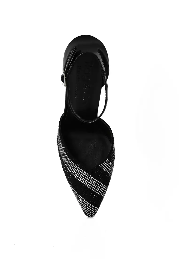 Buy Rag & CO. Black Diamante Stripes Stiletto Sandals 2024 Online