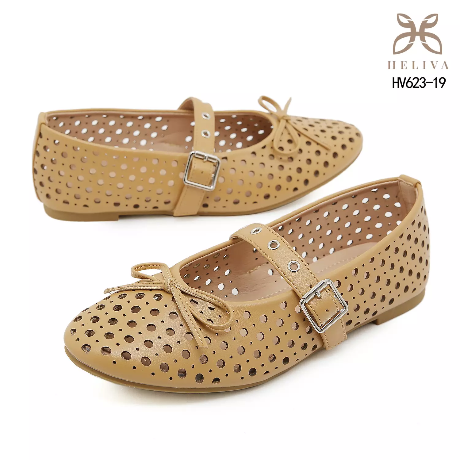HELIVA SENIA Romantic Mary Jane Flats with Artistic Laser Pattern & Bow HV623-19