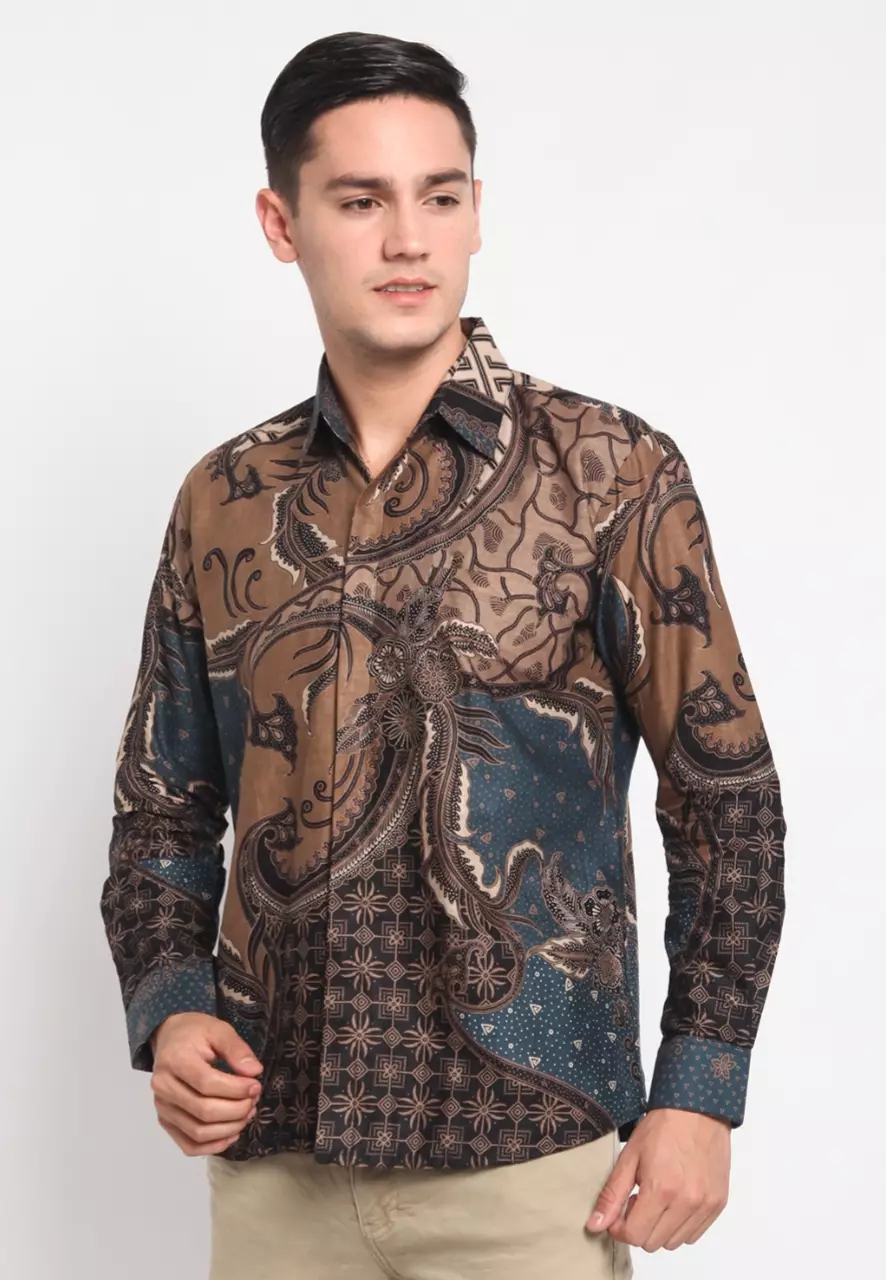 Kemeja Batik Pria Premium Slimfit Elegant Modern Lengan Panjang Wibisana Blu