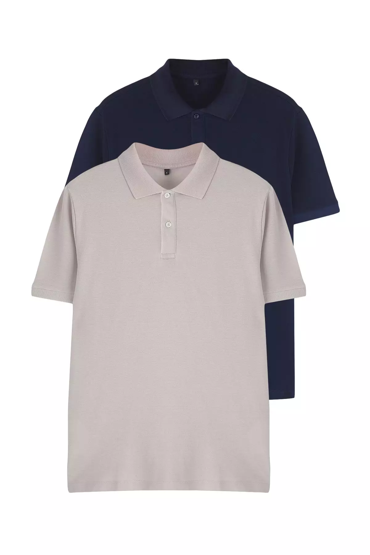 Navy Blue-Grey 2-piece Regular/Normal Cut 100% Cotton Polo Collar T-shirt TMNSS25PO00022