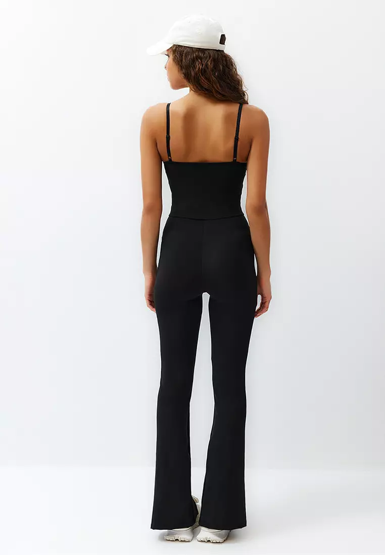 Black Extra Recovery Adjustable Rope Strap Support Yoga Knitted Sports Jumpsuit THMSS24TU00005