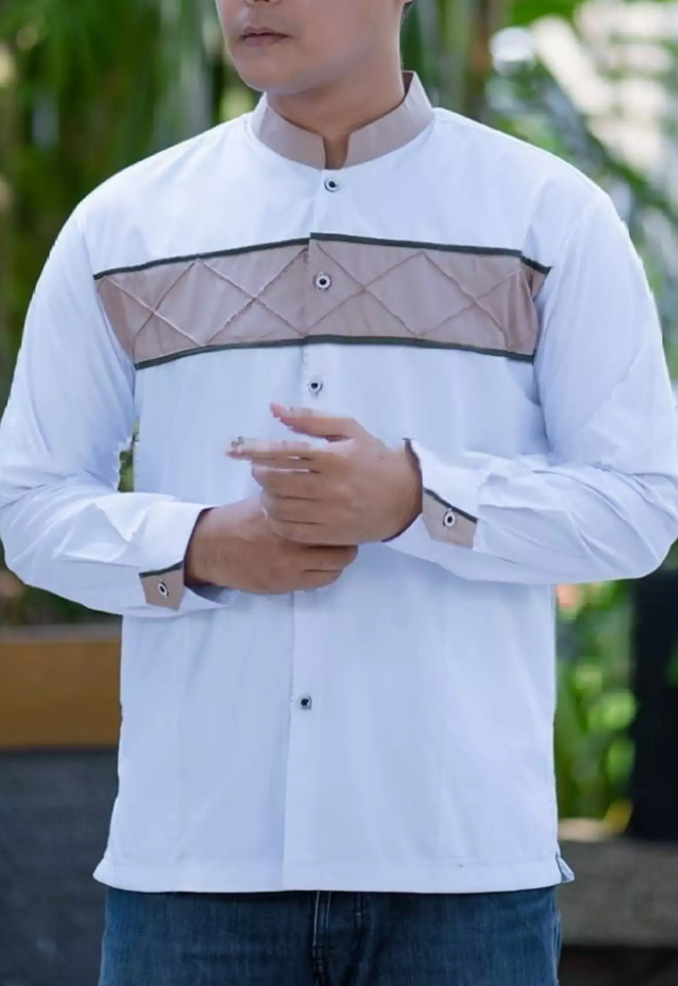 Haidar Putih List Coklat Koko Kombinasi Batik Exclusive Pria Casual Modern Lengan Panjang S.3