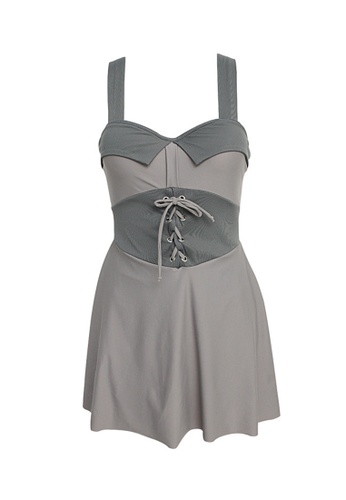 ZITIQUE grey Women's Vintage Style Underwired One-piece Swimsuit - Grey FC865US4EF4520GS_1