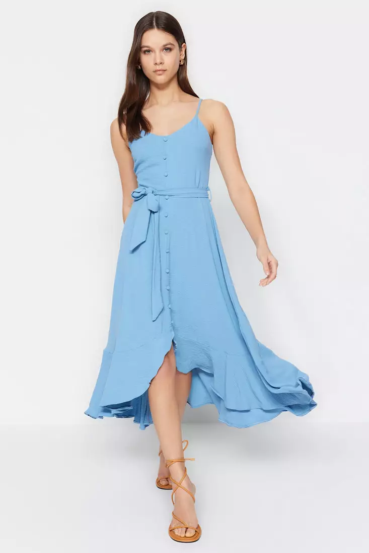 Belted Midi Ruffle Dress