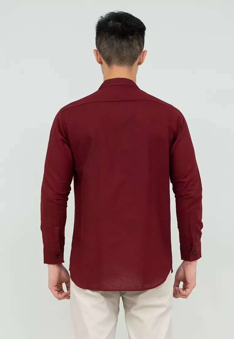 Houseofcuff kemeja Koko Lengan Panjang Pria Maroon