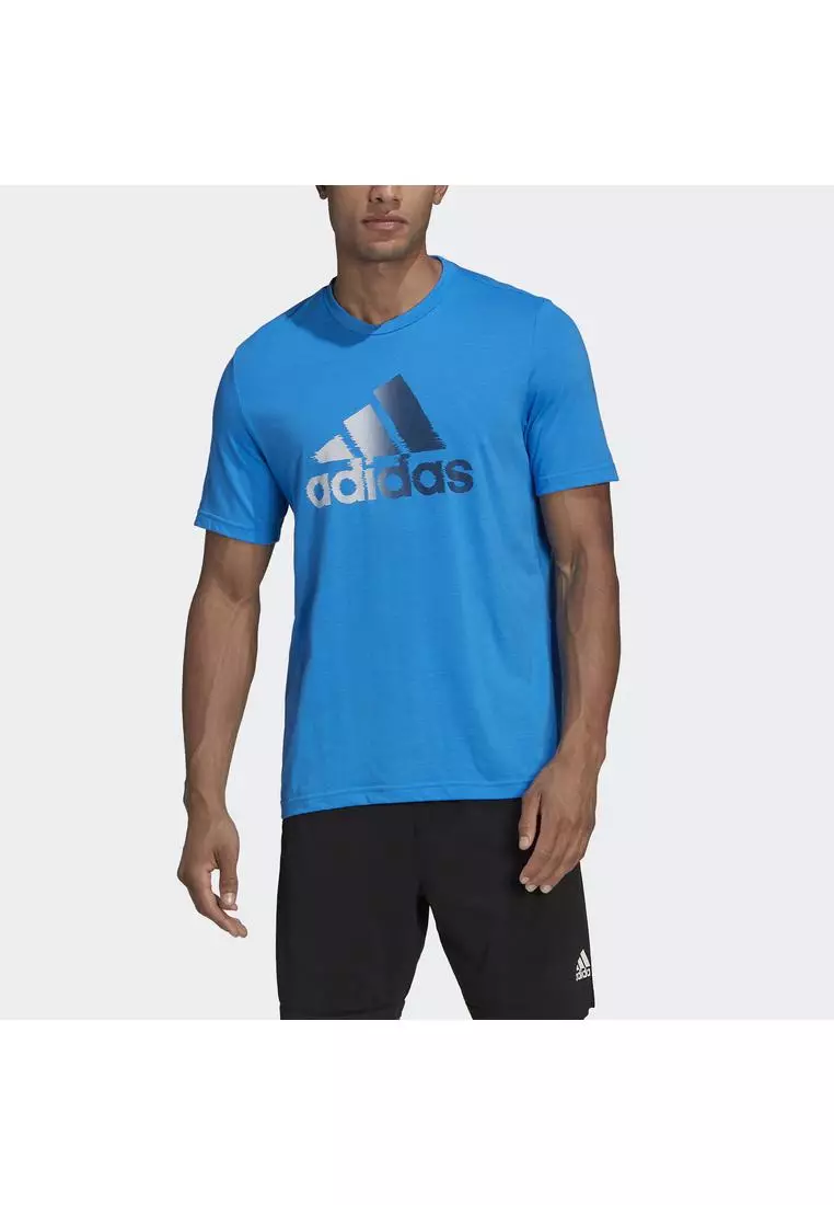 adidas - D2M 3-Stripes Back Tee - Blue Sports Shirt