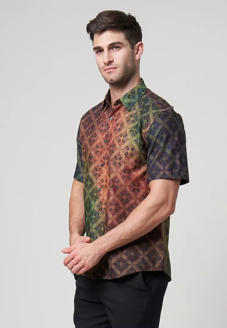 Slimfit Kistna Olive Kemeja Batik Pria Lengan Pendek