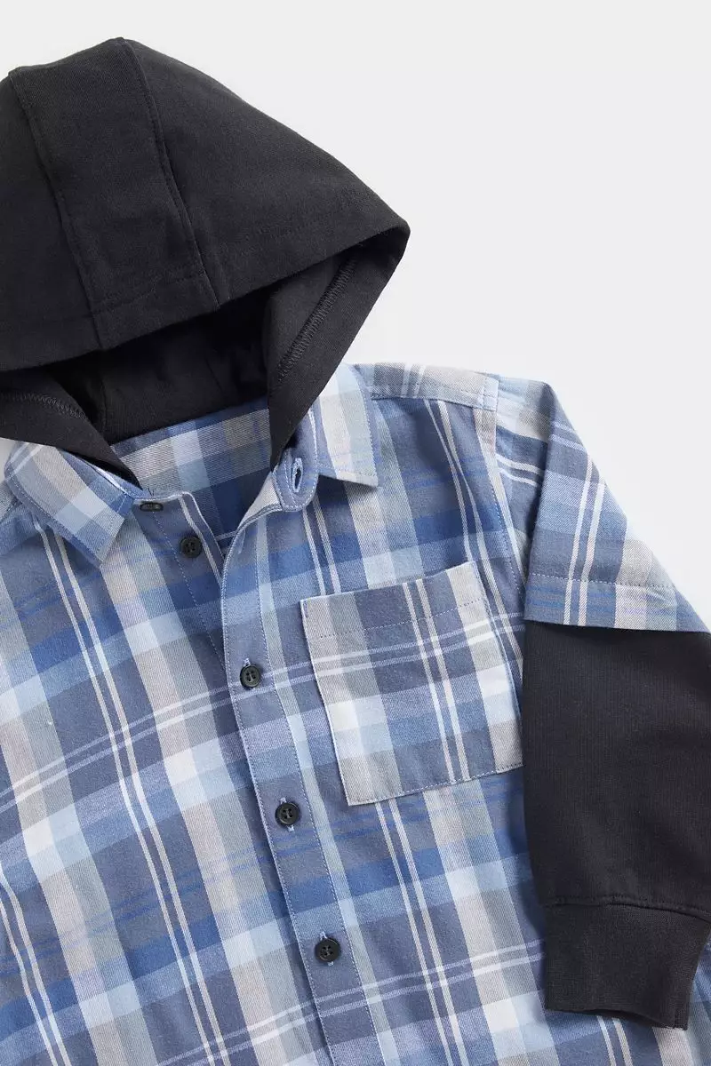 Mothercare Mock Double-Layer Hooded Shirt - Kemeja Anak Laki (Biru)
