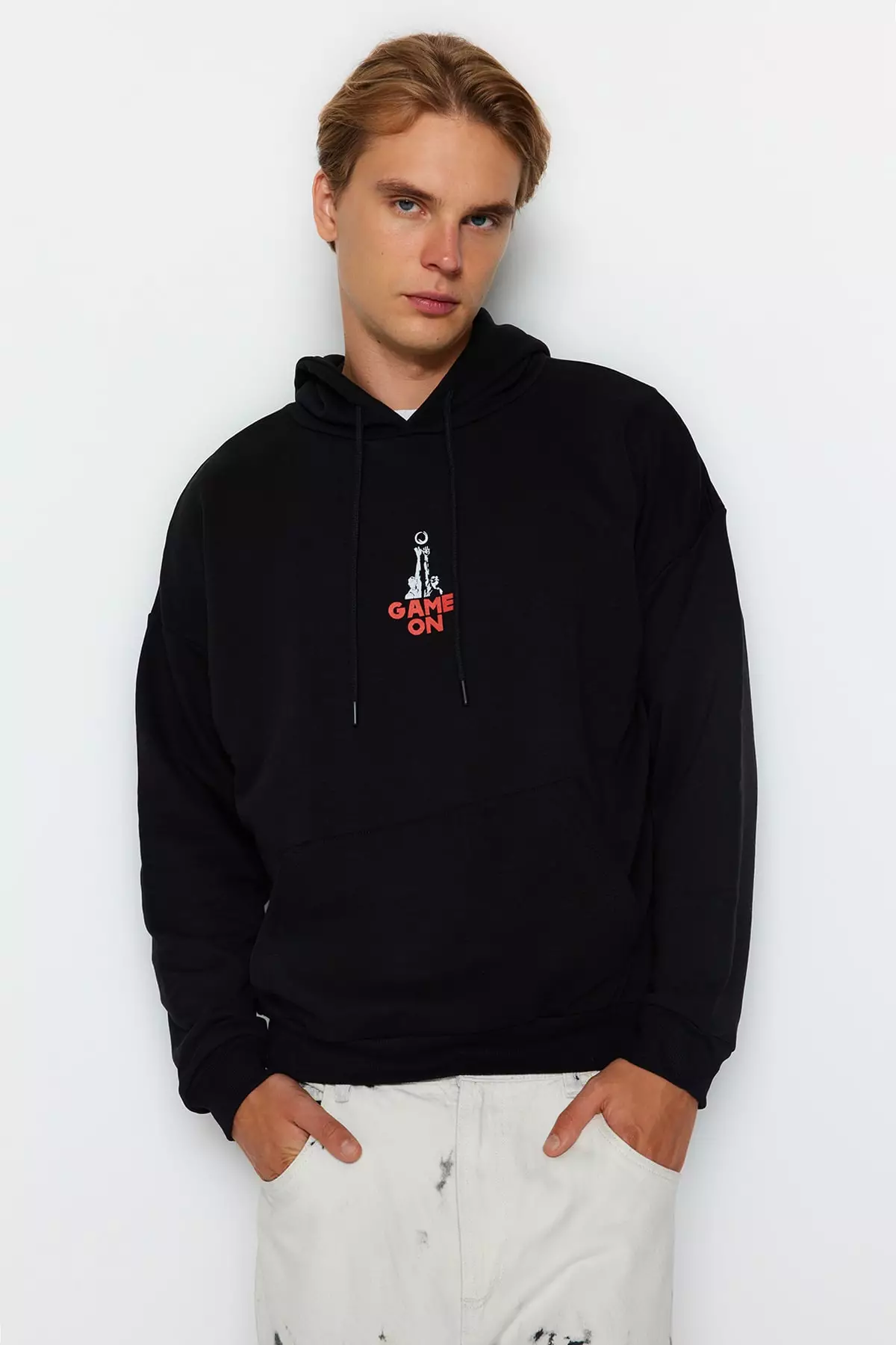 Trendyol Black Men s Oversize Wide Fit Hoodie Long Sleeve