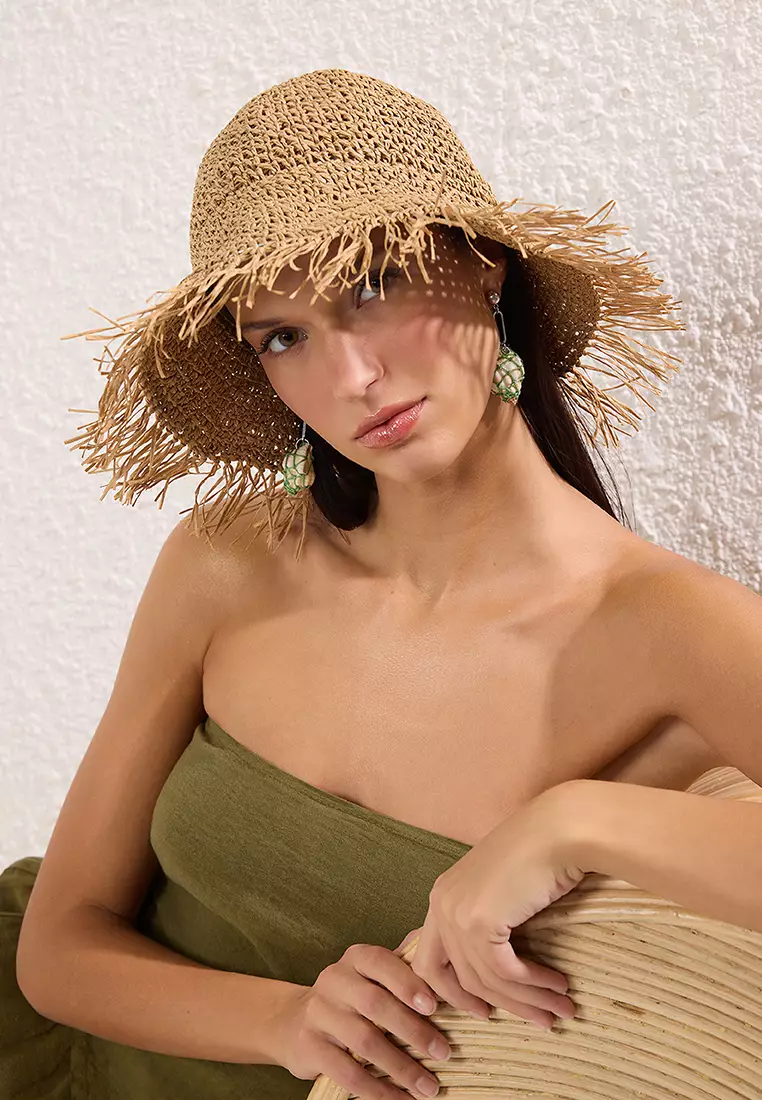Beige Tassel Straw Women's Hat TBESS25SP00000
