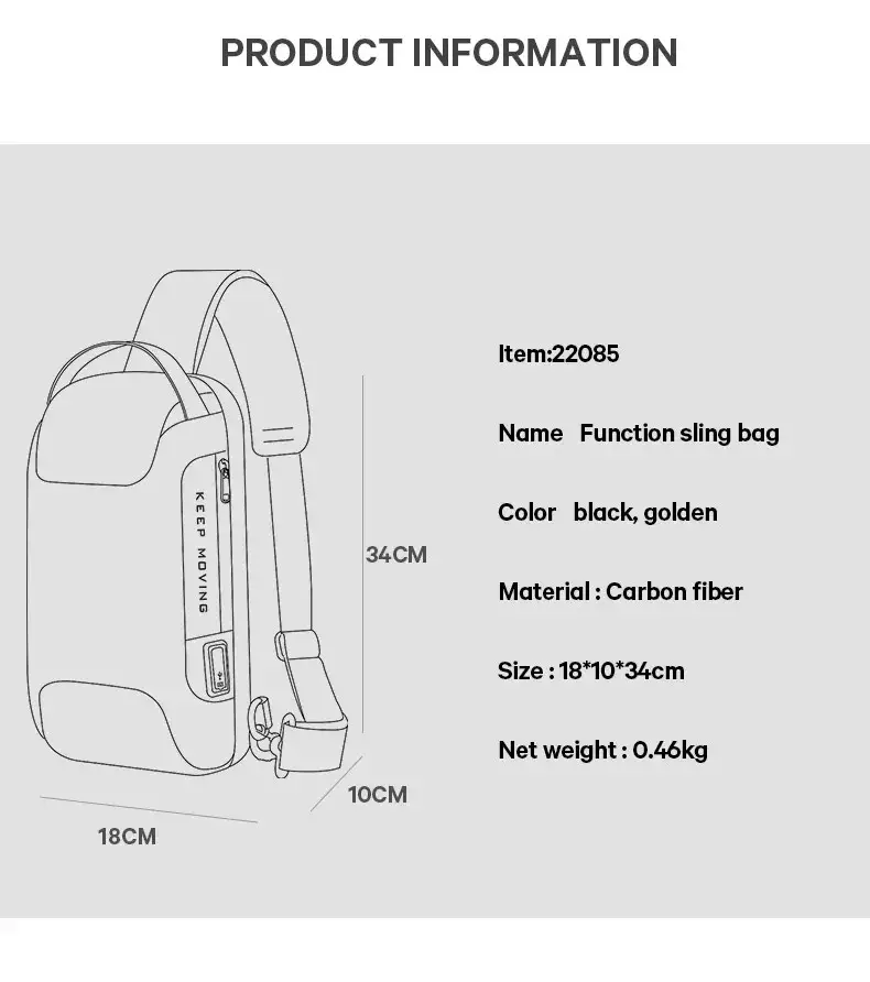 Bange BG22085plus Tas Selempang Sling Bag Pria Lock - CARBON FIBER