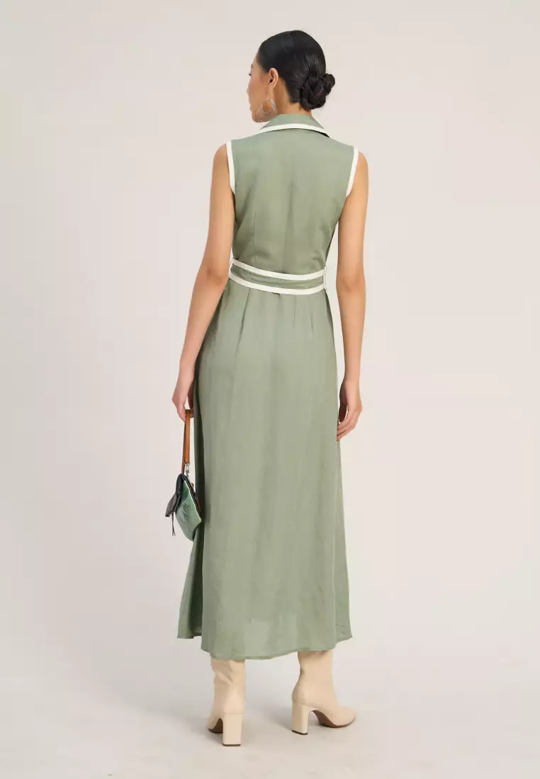 Light Avocado Linen Maxi Dress