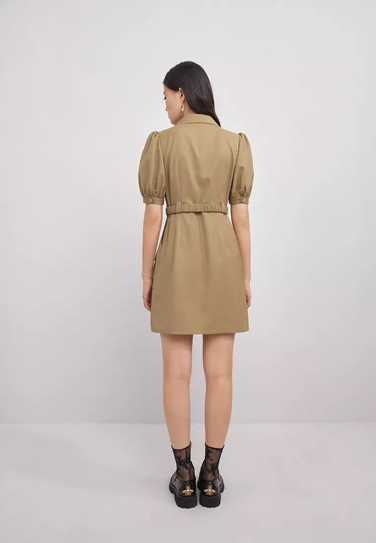 Puff Sleeve Single Breasted Mini Dress