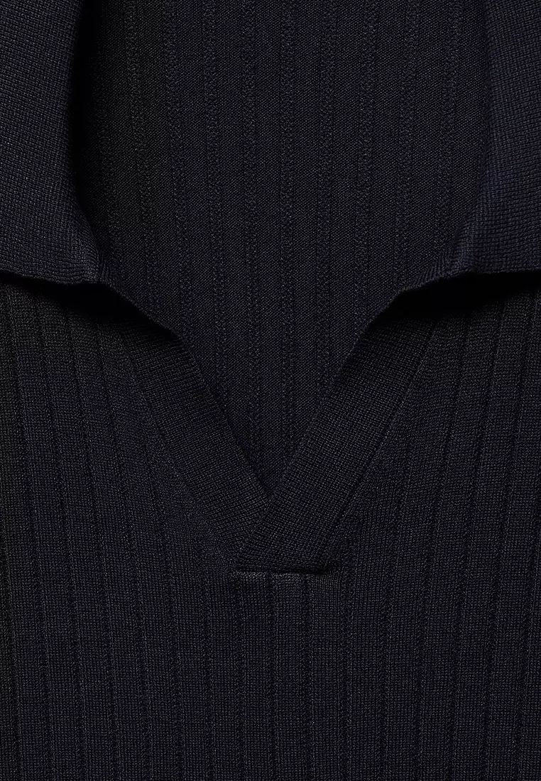 Ribbed Knitted Polo Sweater
