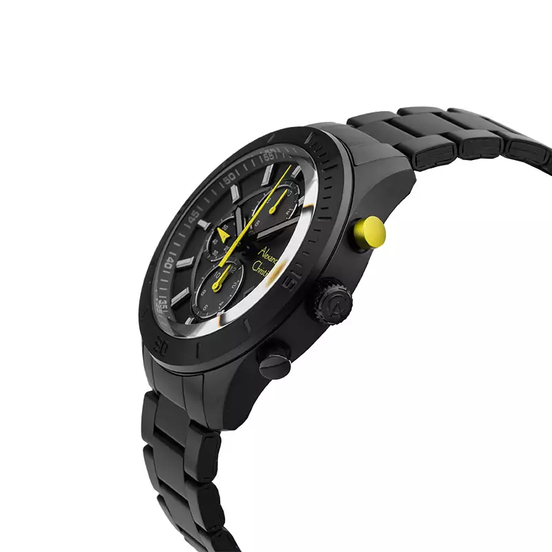 Jam Tangan Pria Alexandre Christie AC 6603 MC BIPBAGN Chronograph Men Black Dial Black Stainless Steel Strap