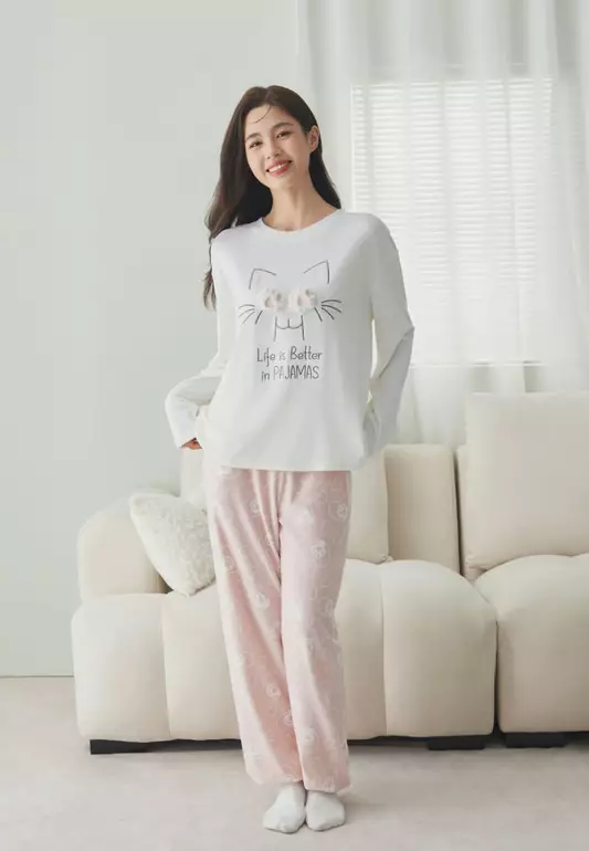 SASHA LIGHT FLEECE PAJAMA SET FOR WOMAN GIRL HW09684