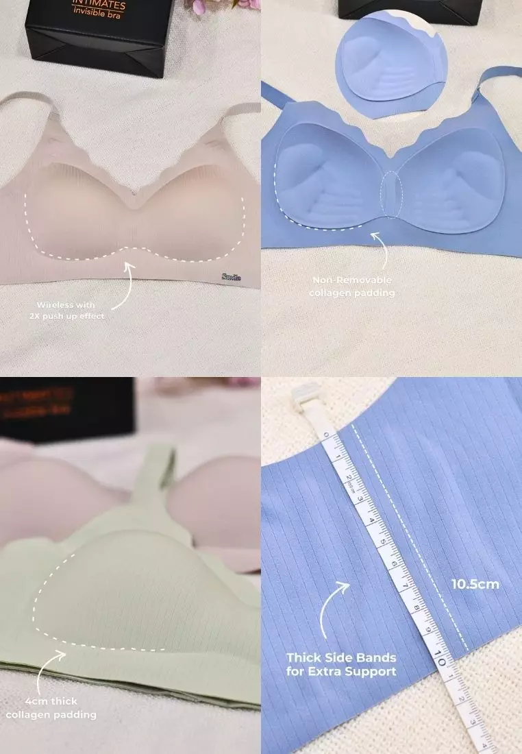 Premium Macie Scallop Seamless Wireless Padded Support Bra in Blue