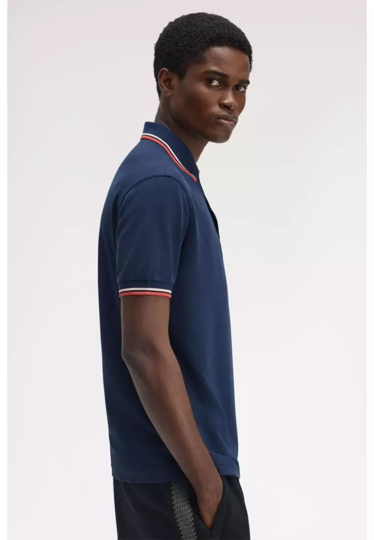 Fred Perry M3600 Twin Tipped Fred Perry Shirt (Tennis Blue / Silky Peach / Flamingo Tan)