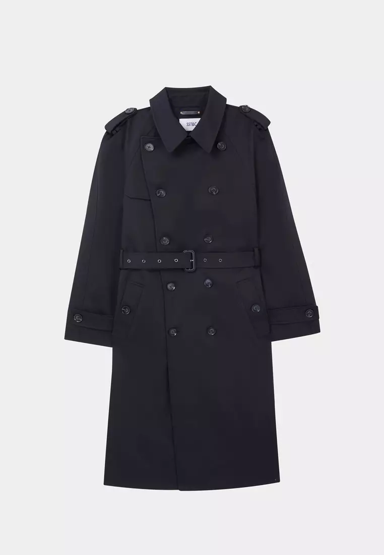 Midnight Blue Double Breasted Trench Coat