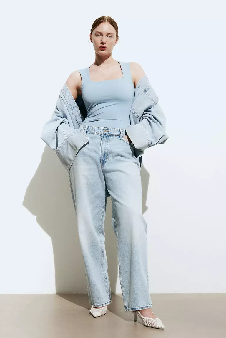 Square-neck jersey top