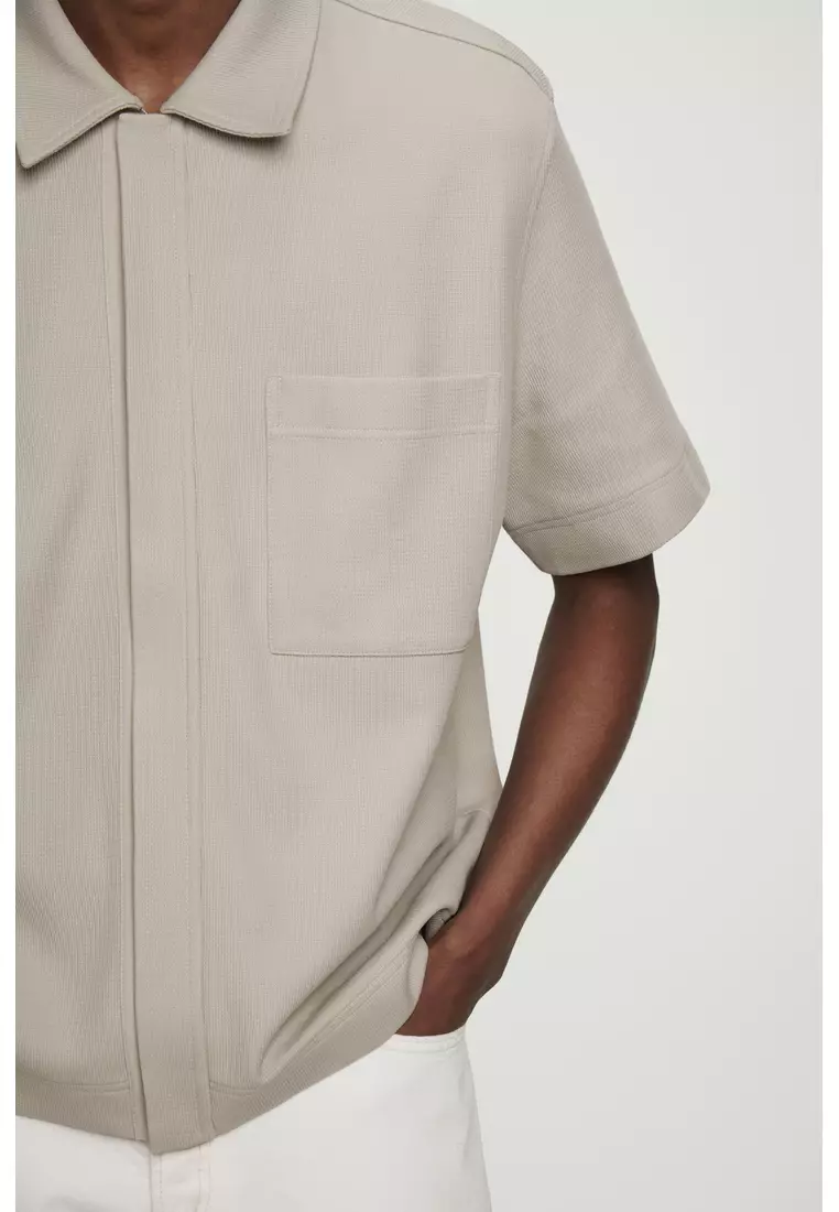 TEXTURED COTTON-JERSEY ZIPPED SHIRT