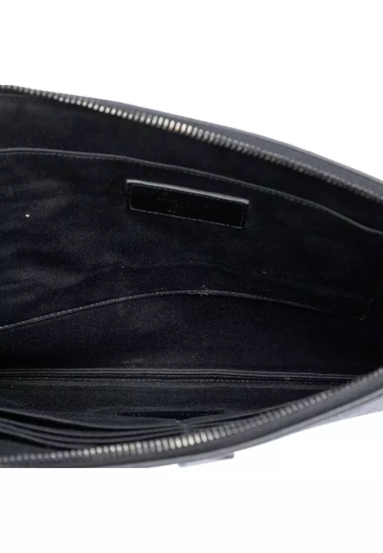 SAINT LAURENT Pre-Loved Saint Laurent Croc Embossed Leather Monogram ...