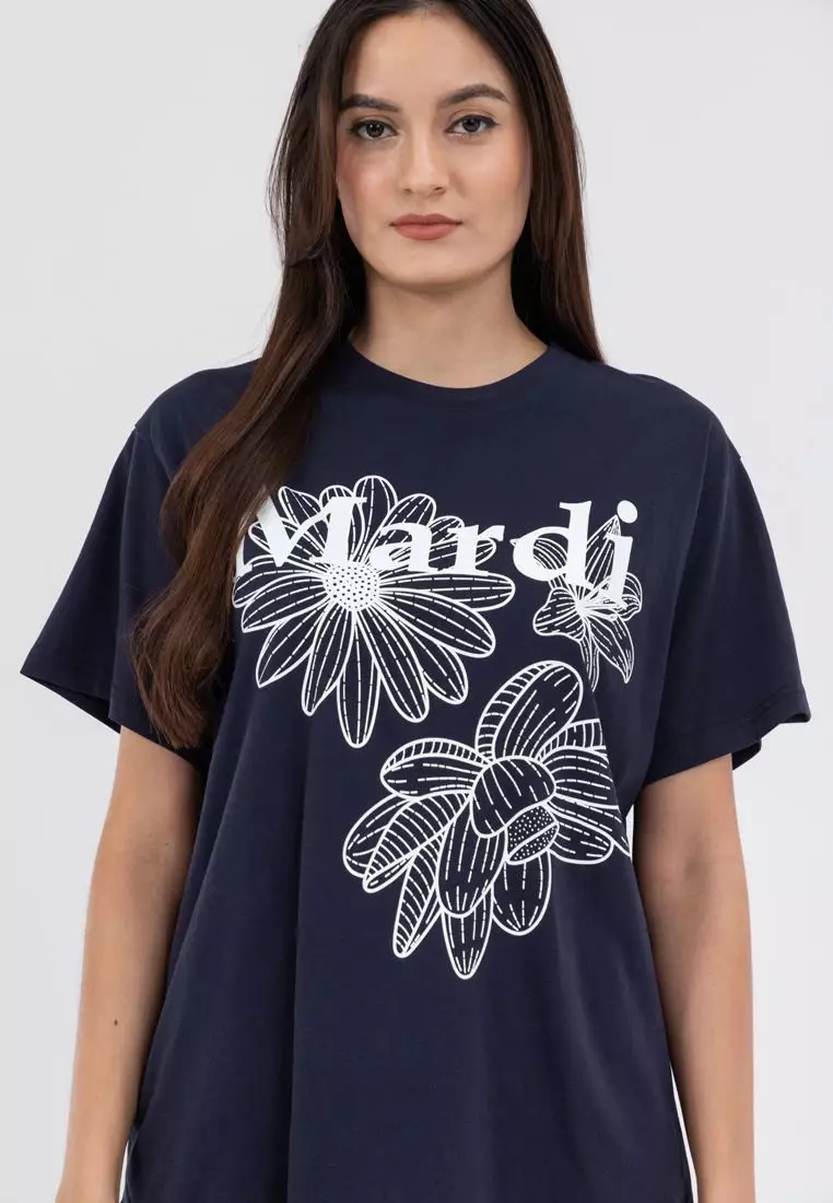 Tshirt Triple Flower_ Navy White