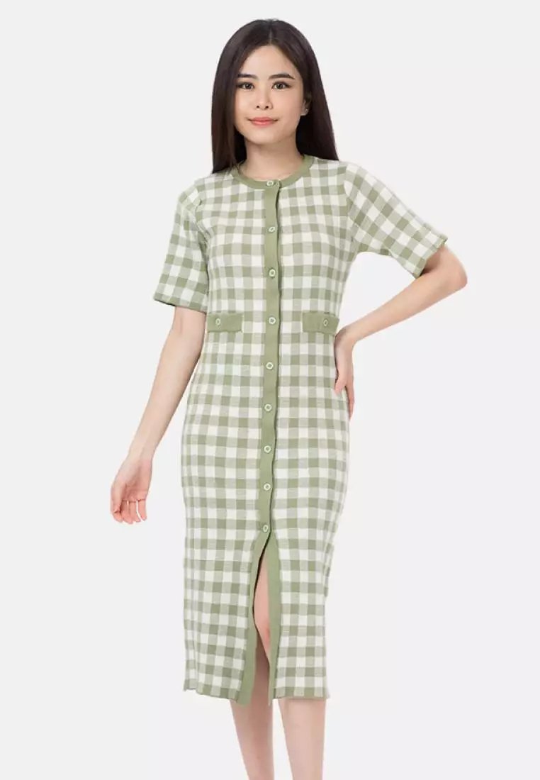 Checker Midi Dress in Green