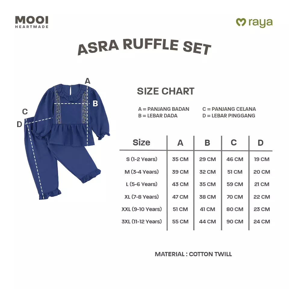 Mooi Setelan Anak Perempuan Raya Collection Asra Tunic Ruffle Set - Classic Blue
