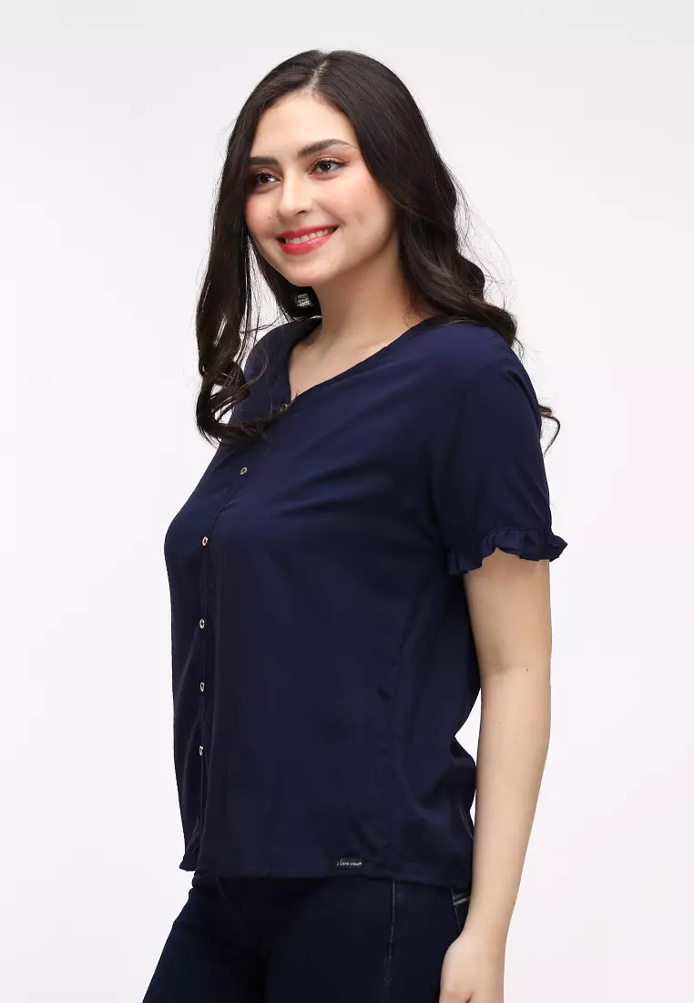 navy short sleeve blouse