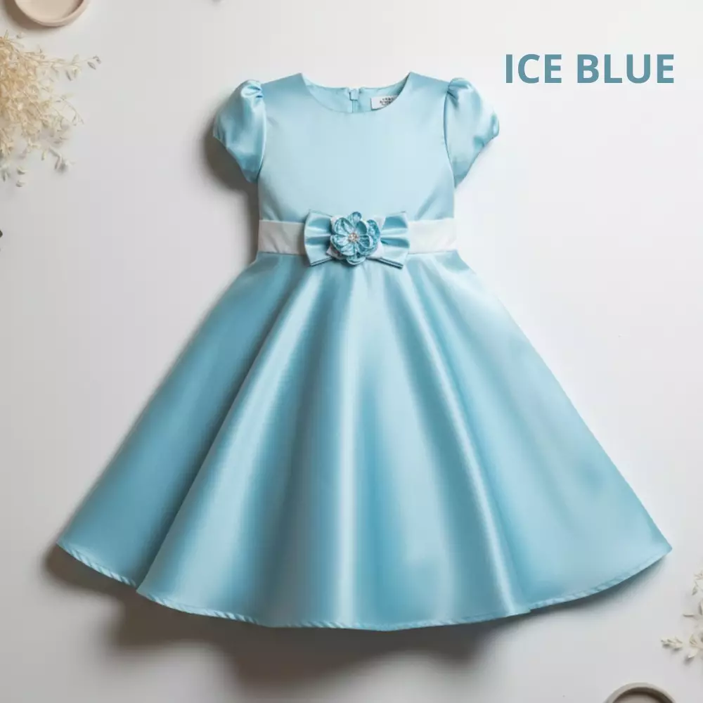 Two Mix Baju Anak Perempuan Bahan Satin - Dres Anak Perempuan Fashion Usia 1-12 Tahun 4242 Ice Blue